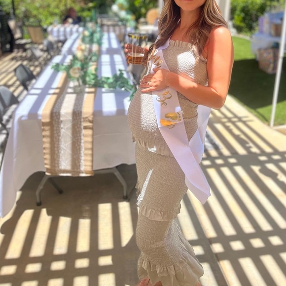 Pinkblush Dresses & Skirts - Pinkblush Mable Sage Satin Smocked Fitted Bodycon Maternity Midi Dress Small